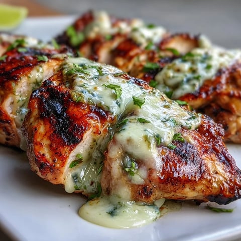 Grilled Salsa Verde Pepper Jack Chicken topped with melted cheese and fresh cilantro on a grill rack.