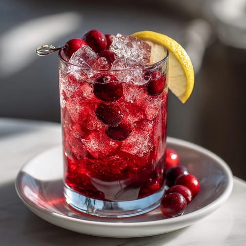 Icy Cranberry Ginger Fizz Mocktail recipe: refreshing holiday drink garnished with lime wedge.