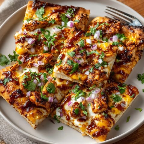 Savory BBQ Chicken Flatbread Squares recipe—crispy, cheesy, and perfect party appetizers.