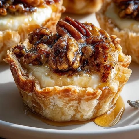 Warm, delicious Maple Pecan Brie Phyllo Cups with sweet maple syrup drizzle, so tempting!