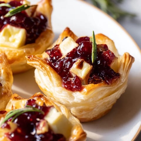 Delicious close-up of baked Quick Cranberry Brie Bites, showcasing creamy Brie and vibrant cranberry filling.