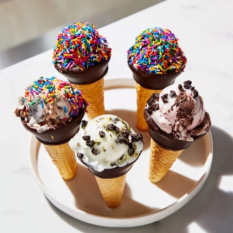 A summer treat - this ice cream cone grazing board displays mini cones filled with delightful ice cream.