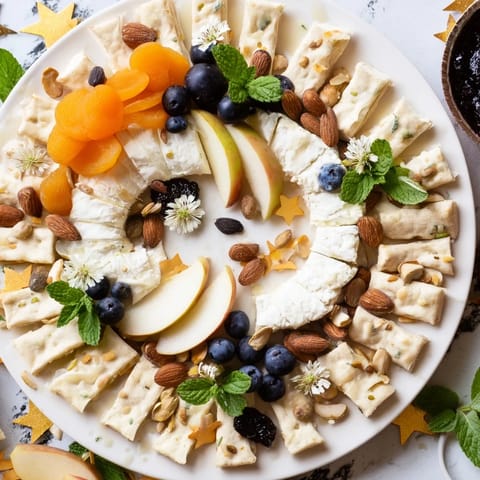 This easy-to-create Crescent Moon Midnight Snack Board features star-shaped chocolate and fresh fruit.