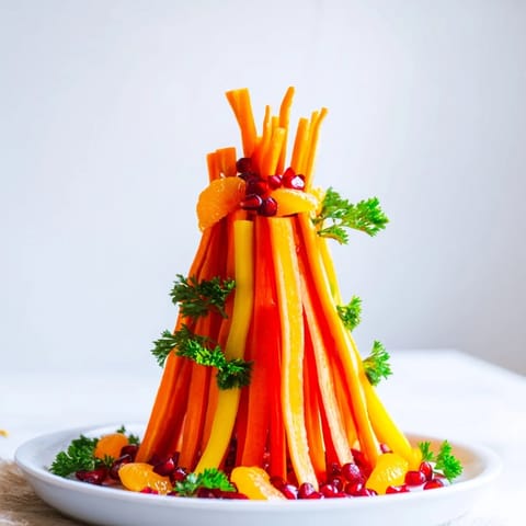 The edible Bonfire Warmth Centerpiece, featuring Mandarin segments, creates a visually stunning appetizer.