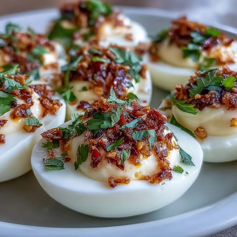 Spicy Chili Garlic Deviled Eggs
