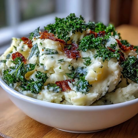 Buttery Irish colcannon with tender leeks and crunchy roasted kale, a modern twist on traditional potato mash.