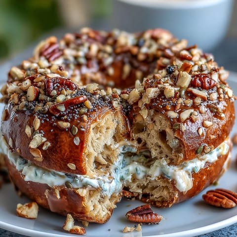 Golden baked bagels topped with everything seasoning, paired with tangy Greek yogurt dip.  