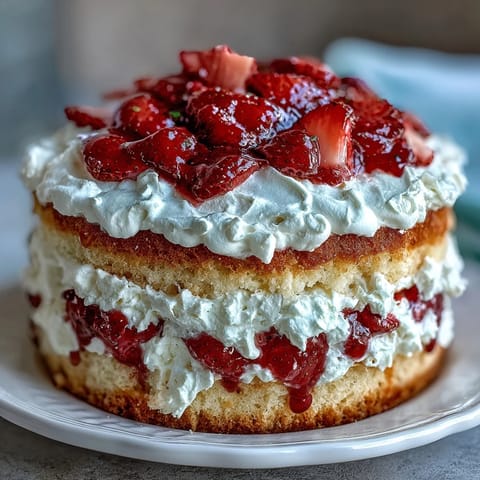 Naked cake with fresh strawberries and whipped cream, a light and elegant spring dessert.