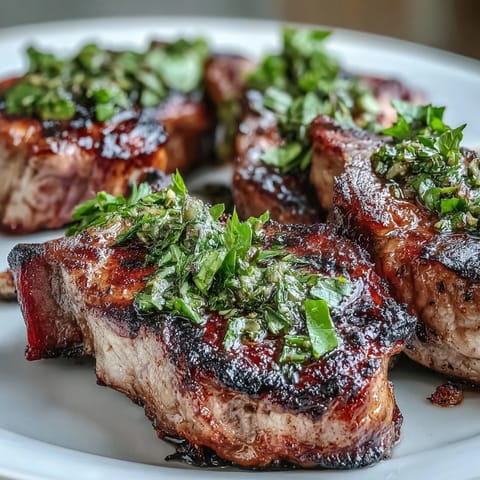 Juicy grilled lamb chops topped with vibrant mint gremolata, a fresh herb blend that adds bright flavor to this Mediterranean dish.