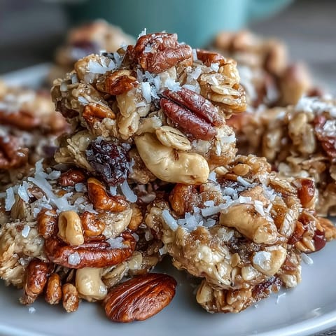 Chunky homemade granola clusters with hearty oats, crunchy nuts, and golden honey—perfect for breakfast or snacking.