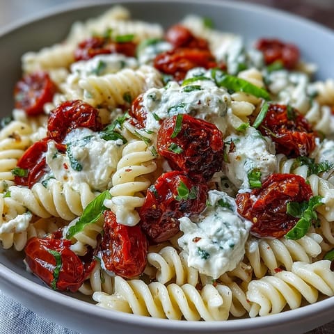 Vibrant Summer Caprese Pasta with luscious burrata, perfect for sunny picnics.