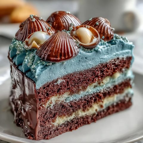 Cancer Zodiac Cake: Ocean Blue, shimmering edible shells topping moist vanilla cake.