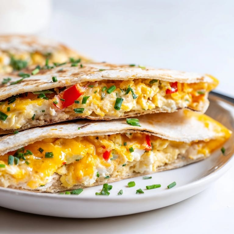 Creamy Ricotta Cheddar Breakfast Quesadilla wedges with salsa, ready for a comforting brunch.