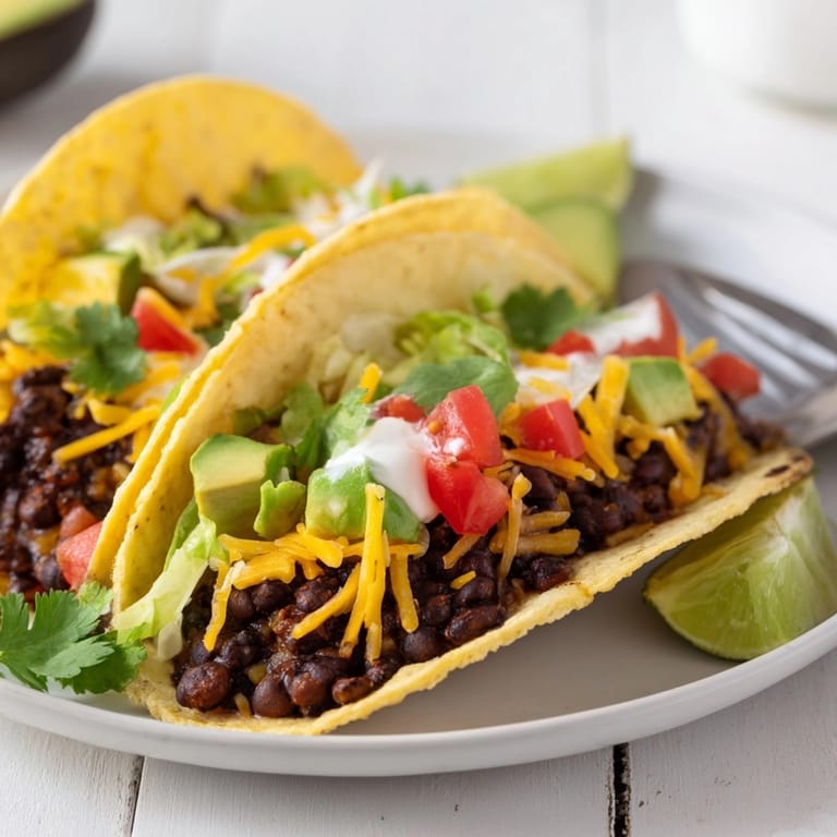Warm Cheesy Cajun Black Bean Tacos, with melted cheese and fresh diced tomatoes.