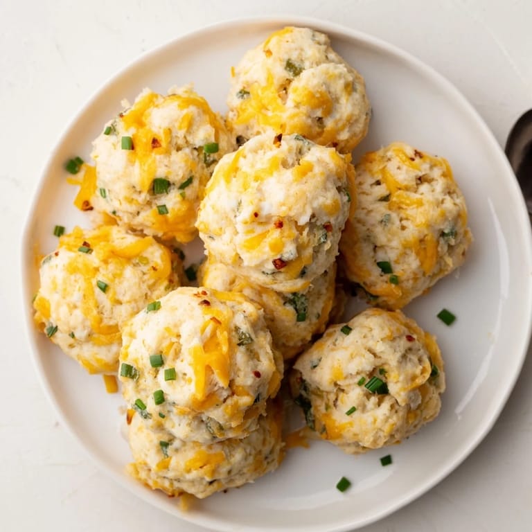 Savory Cheesy Jalapeño Chili Garlic Biscuit Muffin Balls with melted butter and chili flakes.