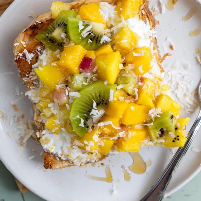 Delicious yogurt-custard toast, golden-baked and drizzled with honey for breakfast delight.