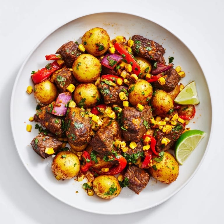 This flavorful Southwest Steak & Potato Skillet features tender steak, colorful peppers, and smoky spices.