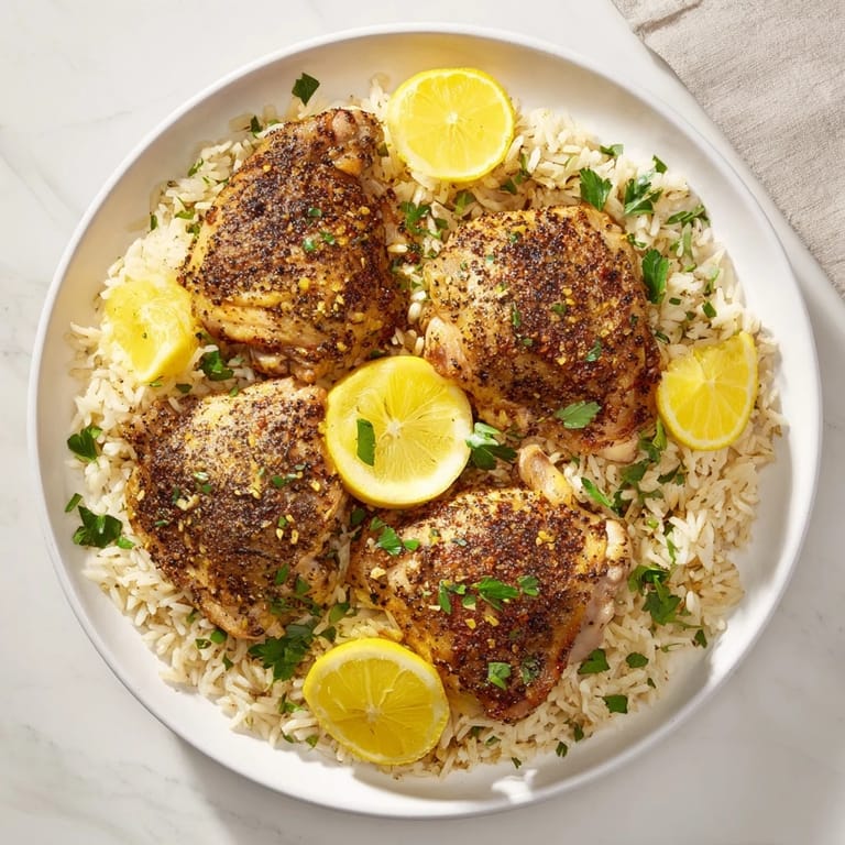A close-up view of Lemon Pepper Chicken, showcasing tender meat next to inviting rice.