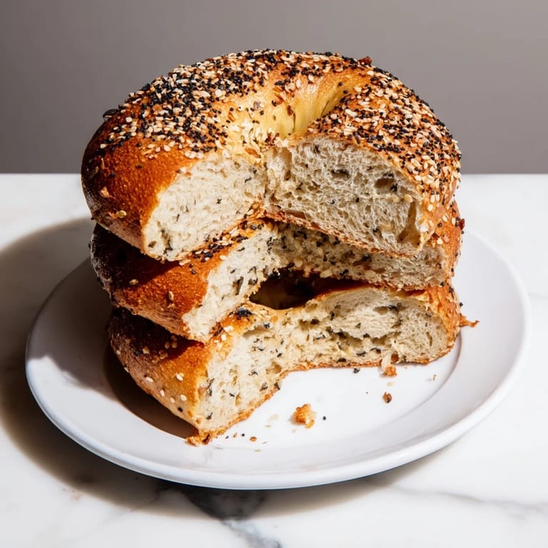 Steaming homemade budget bagels with sesame seeds, inviting you to imagine the warm, delicious aroma.