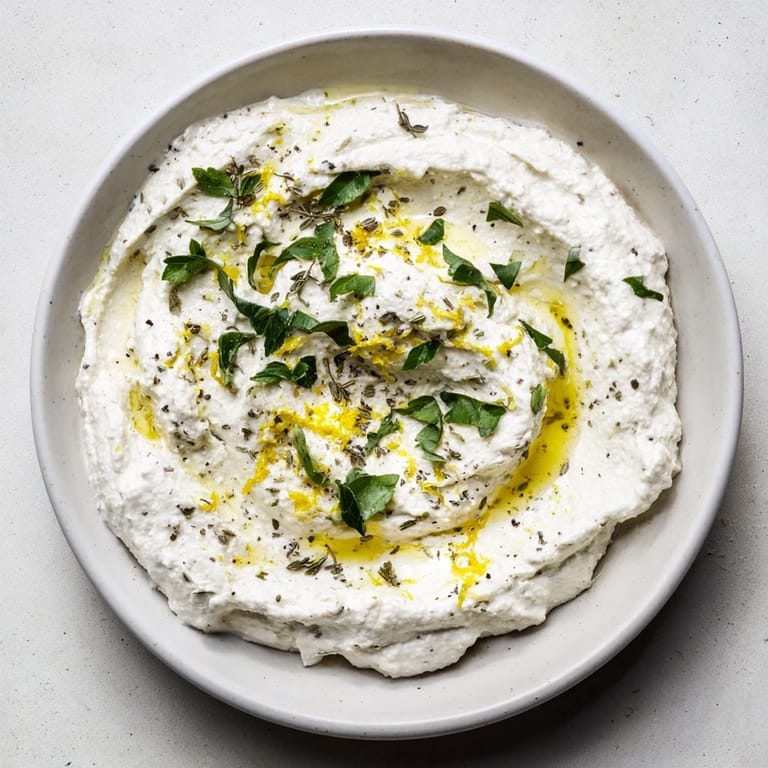 Beautifully textured whipped feta cheese with Greek herbs, a quick and easy appetizer to enjoy.