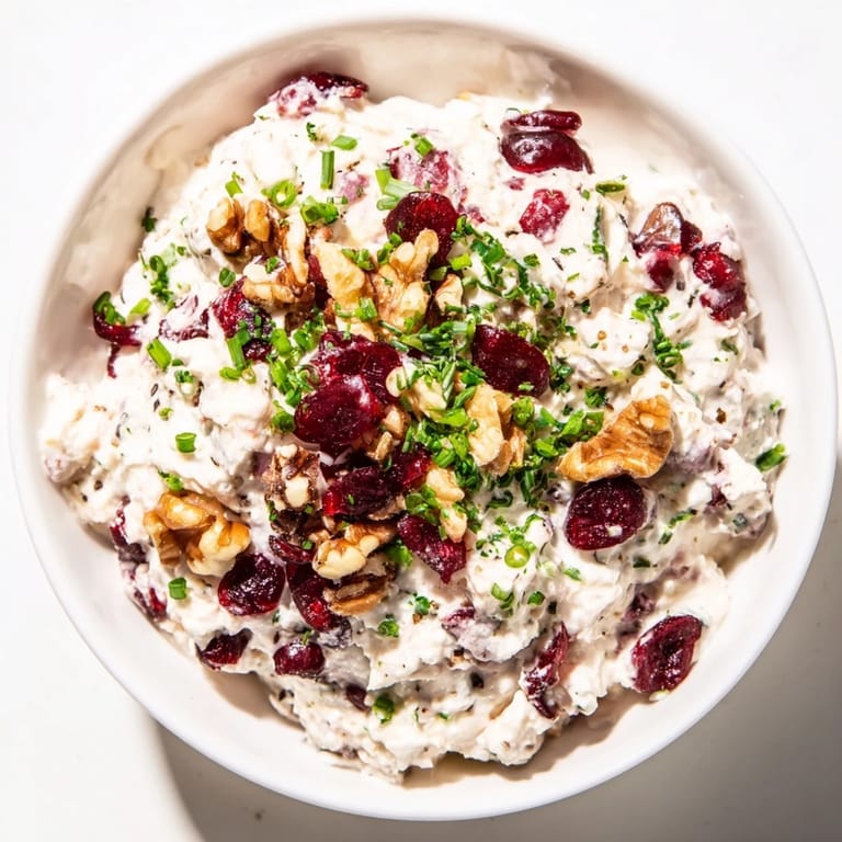 A bowl of refreshing Lightened Holiday Cream Cheese Dip, garnished with herbs and nuts, perfect for sharing.