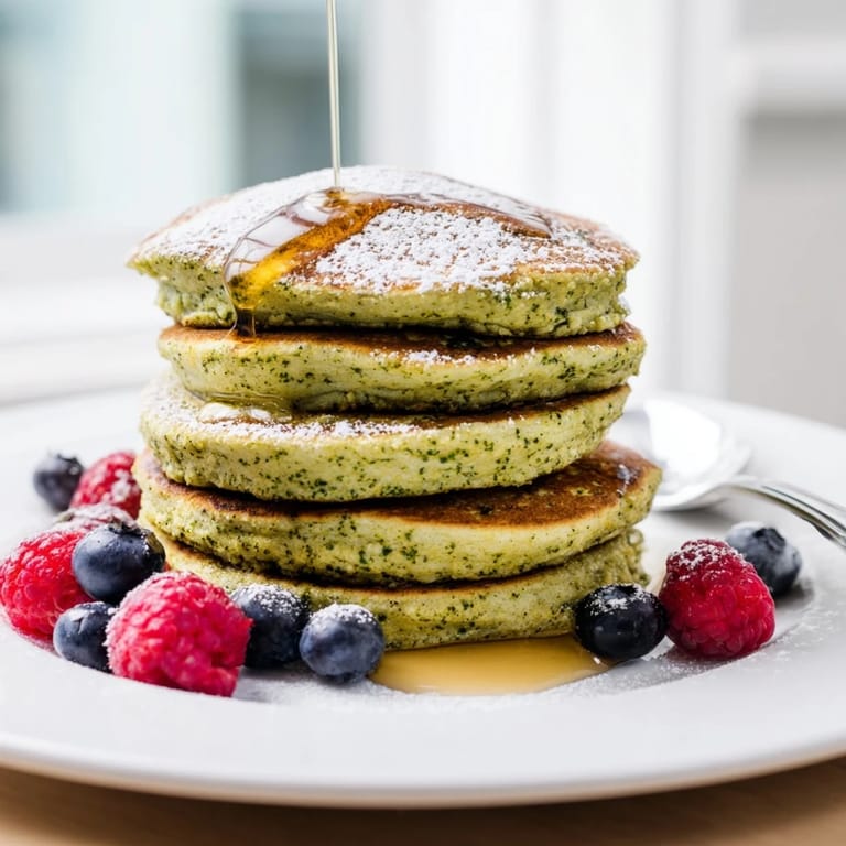 Light and airy Egg White Gingerbread Matcha Soufflé Pancakes steaming in a pan, promising a delightful bite.