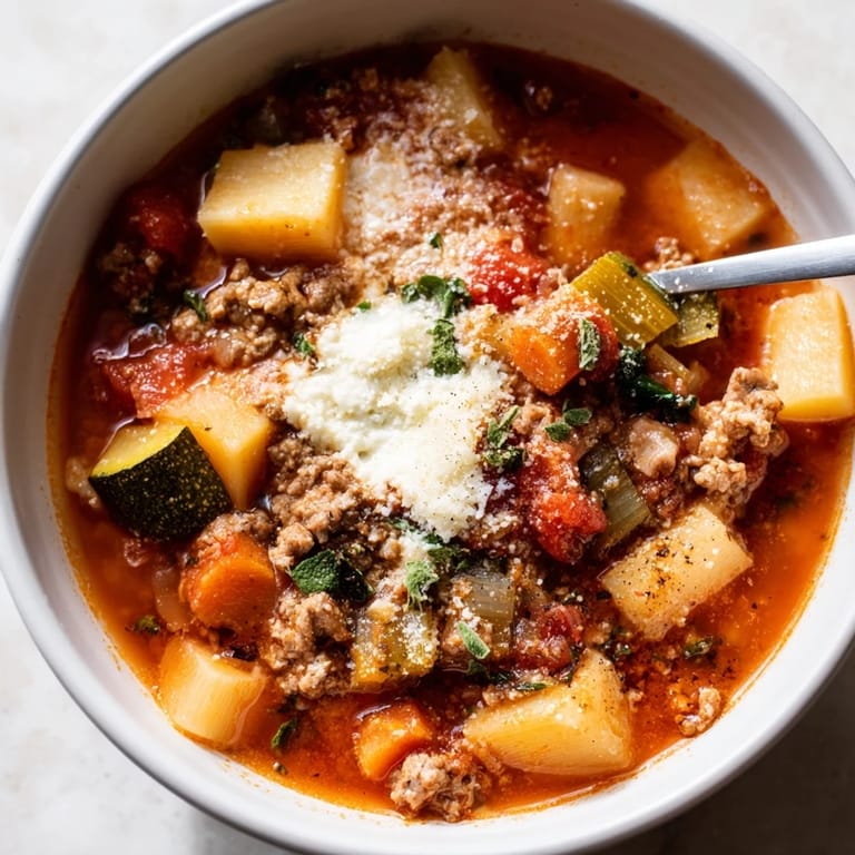 Hearty, filling Healthy Lasagna Soup: a comforting Italian-American meal perfect for chilly evenings.