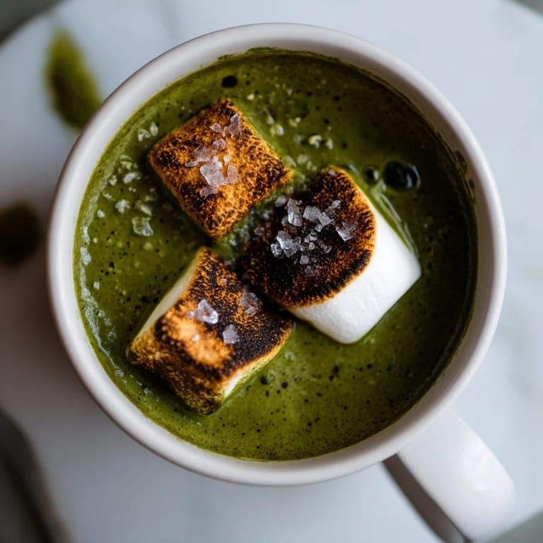 Enjoy a steaming cup of toasted marshmallow campfire matcha hot cocoa—rich cocoa meets earthy matcha and sweet marshmallow.