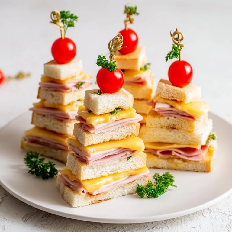 Delicious layers make these Ham and Cheese Christmas Tree mini sandwiches, a savory, holiday appetizer everyone enjoys.