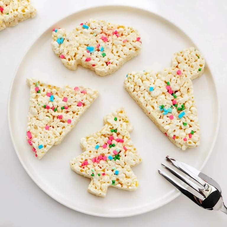 Festive Cookie Cutter Shaped Rice Krispies Treats, adorned with sprinkles; a sweet treat for any occasion.