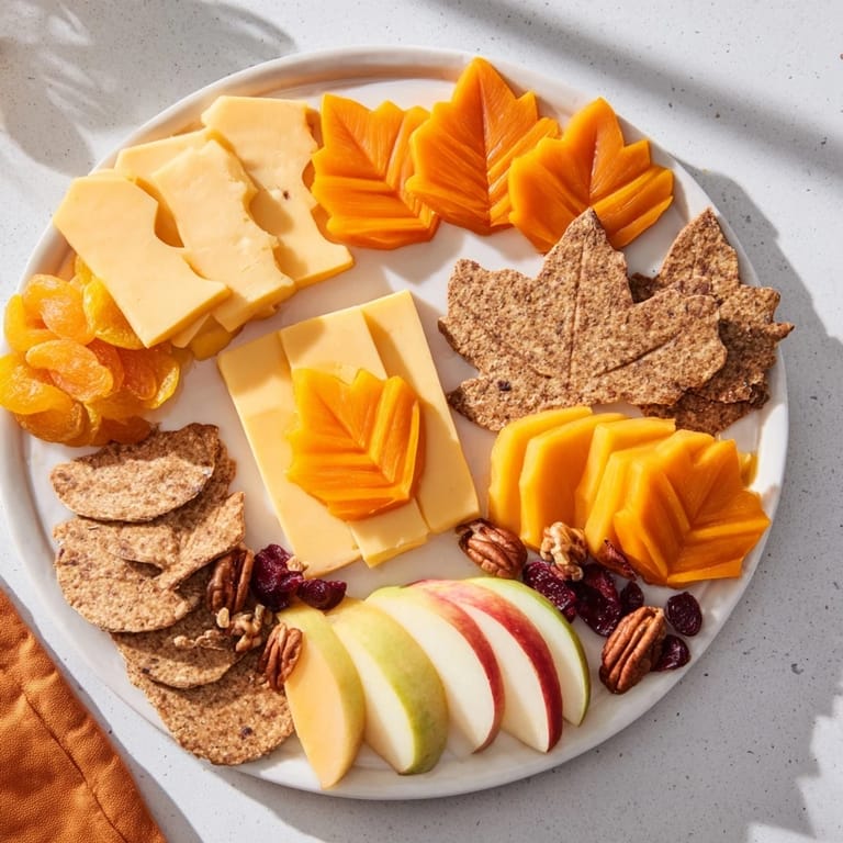 Beautiful fall-themed Thanksgiving Leaf Fall appetizer board, perfect for sharing with friends and family.