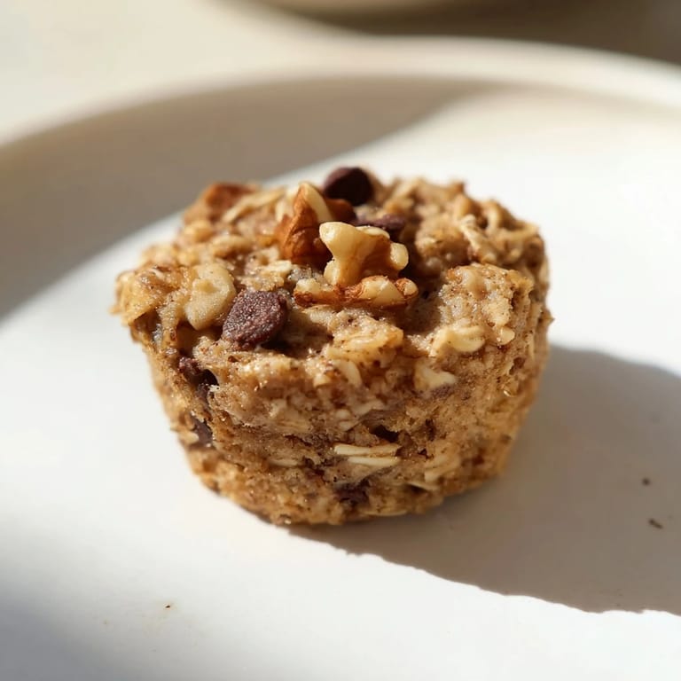 Warm, freshly baked oatmeal cups, showcasing a hearty base studded with chocolate chips, ready to eat!