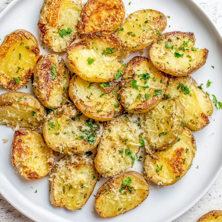 A plate of freshly baked Garlic Parmesan Potatoes, ready to add flavor to any meal.