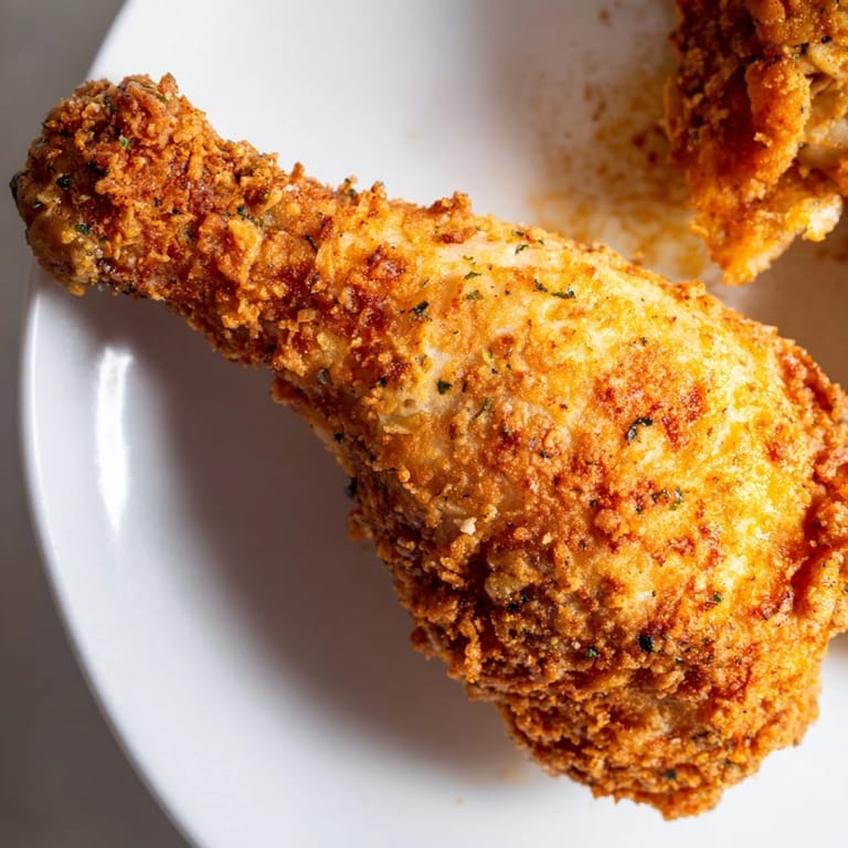 Freshly fried KFC Crispy Chicken, with steam rising, promising a tender, juicy inside and crunchy outside.