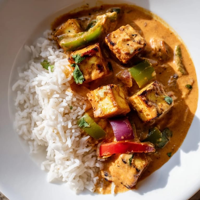 A steaming bowl of Paneer Tikka Masala, featuring colorful peppers and perfectly spiced sauce.