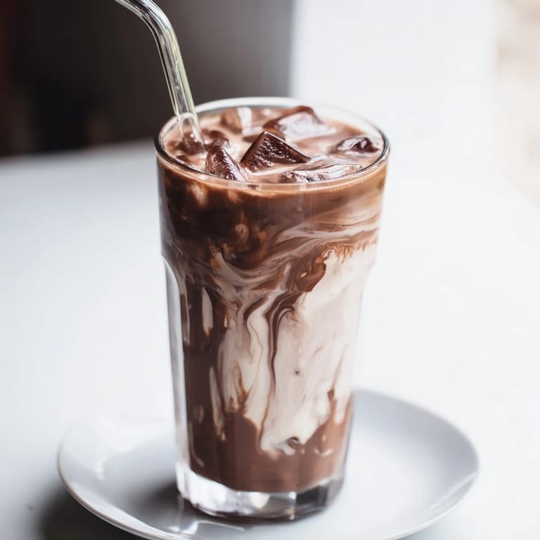 Refreshing Milo Ice Latte, perfectly chilled, offering a sweet and creamy chocolate coffee experience.