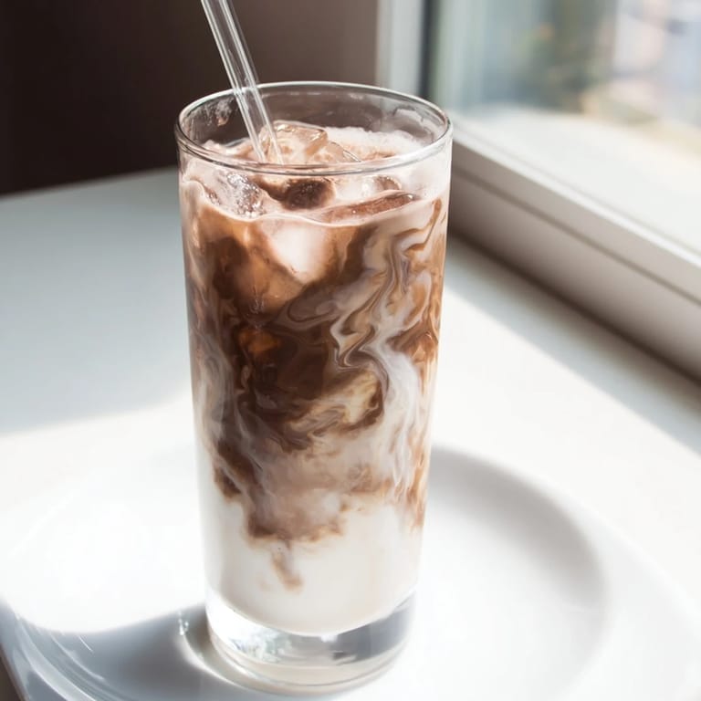 Enjoy a visually appealing Milo Ice Latte, a homemade, delicious chocolate beverage with a creamy texture.