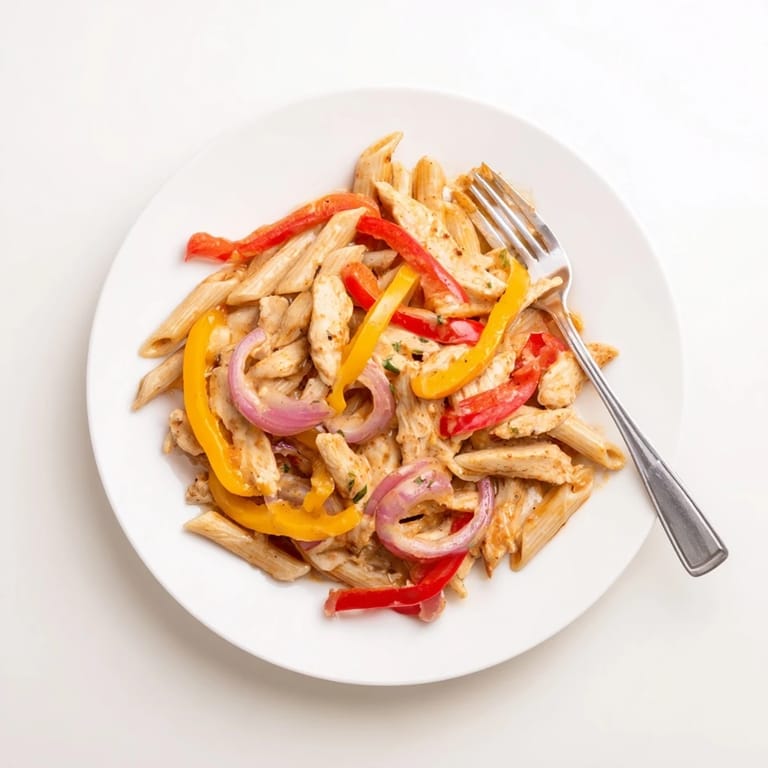 A steaming plate of Creamy Cajun Chicken Pasta Lite garnished with fresh parsley and lemon zest.