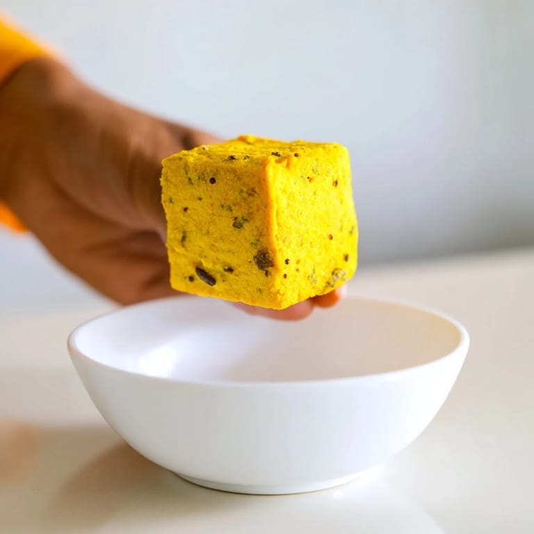 Homemade Lemon Ginger Turmeric Wellness Cubes displayed on a frosty tray, perfect for a refreshing immune-boosting shot.