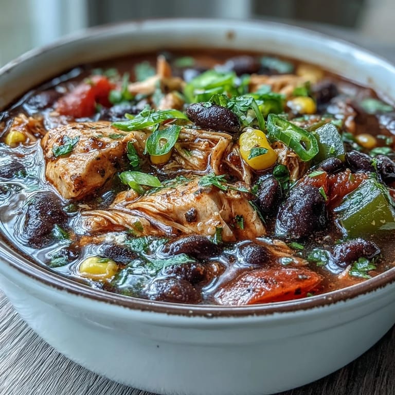 Ladle of Southwestern Turkey Soup with tender turkey, corn, and black beans, garnished with cheese and cilantro.
