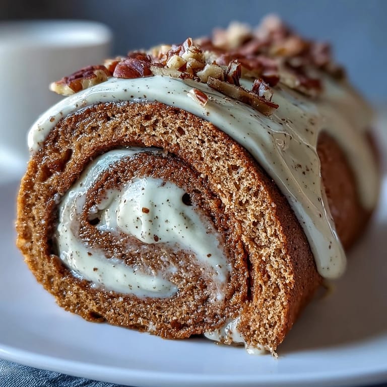 Freshly baked Hojicha Roll Cake sliced to reveal its soft sponge and creamy roasted tea filling.