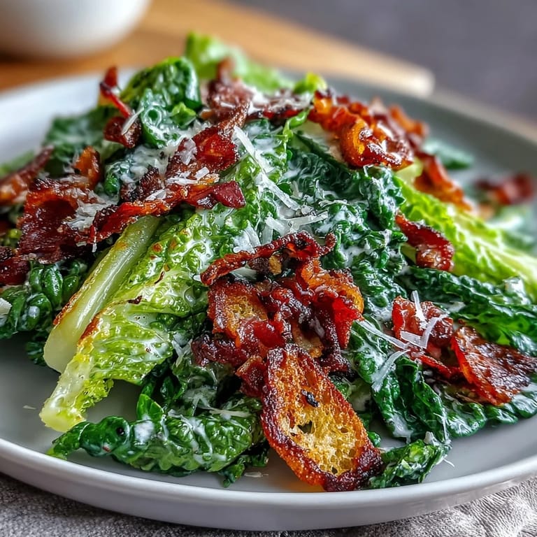 Refreshing celery Caesar salad topped with golden croutons, Parmesan, and tangy homemade dressing for a crunchy, satisfying bite.