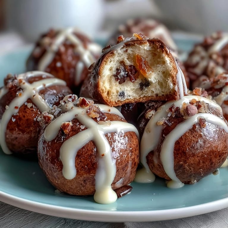 Warm hot cross buns with citrus glaze, their cross piped on top, perfect for spring gatherings.