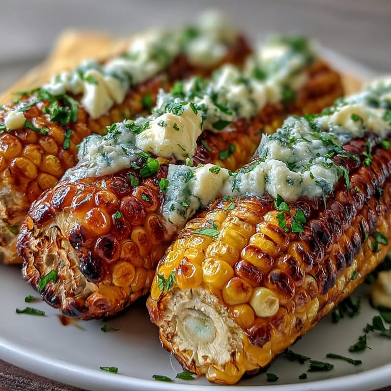 Warm ears of corn on the cob, freshly microwaved and brushed with rich, melted garlic butter for a savory side dish.