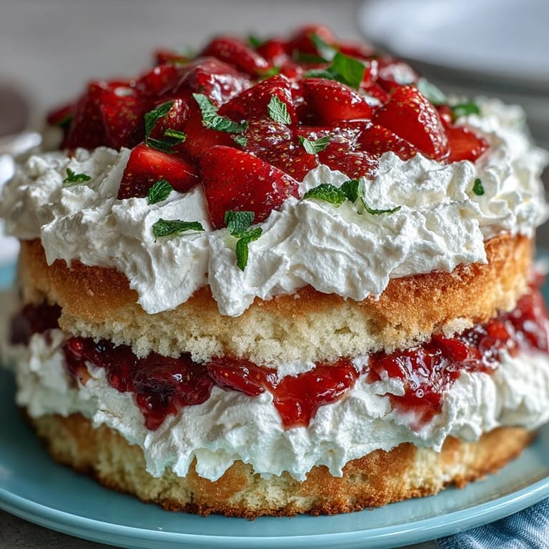 Soft sponge cake layered with luscious cream and juicy strawberries, perfect for spring celebrations.