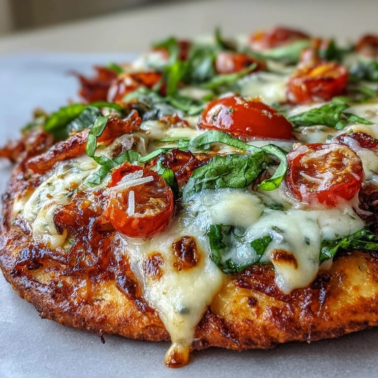 A close-up of savory Crispy Garlic Parmesan Naan Pizza bubbling with cheese and herbs, ready to slice and serve.