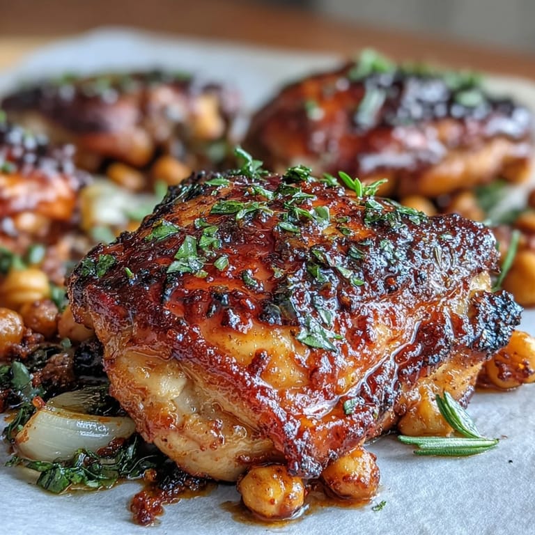 Flavorful harissa chicken traybake, hot from the oven, bursting with Mediterranean spices.