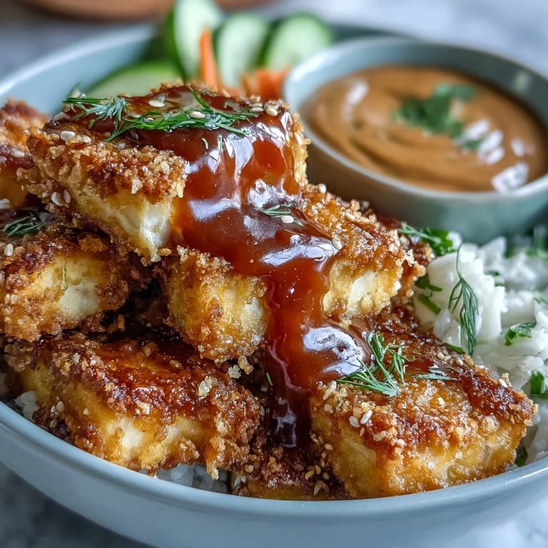 Oven-baked tofu and brown rice come together with fresh veggies in this hearty bowl.
