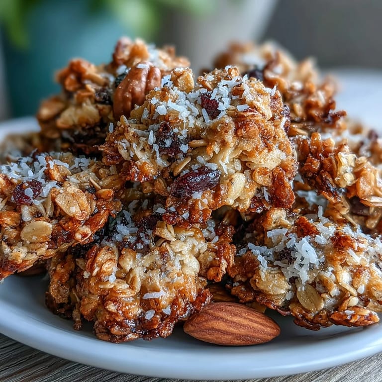 Golden baked granola clusters packed with nuts and oats, offering a satisfying crunch in every bite—ideal for yogurt or milk.