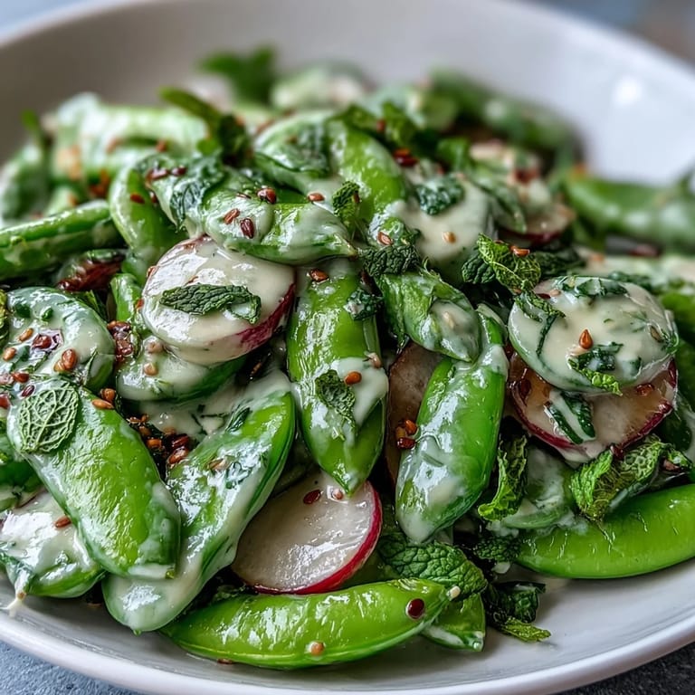 Refreshing vegetarian spring salad with a bright lemon tahini dressing.